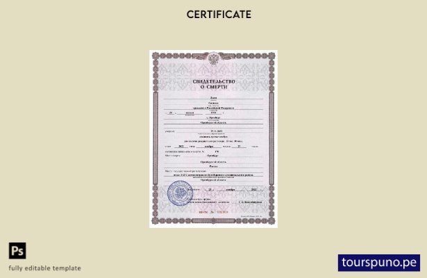 listo para imprimir Certificado de defunción de Rusia Plantilla en Word y PDF, e